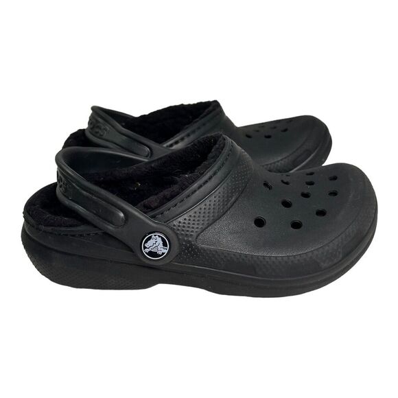 Crocs Other - CROCS Unisex Kids Classic Faux Fur Lined 203506 Black Size J1